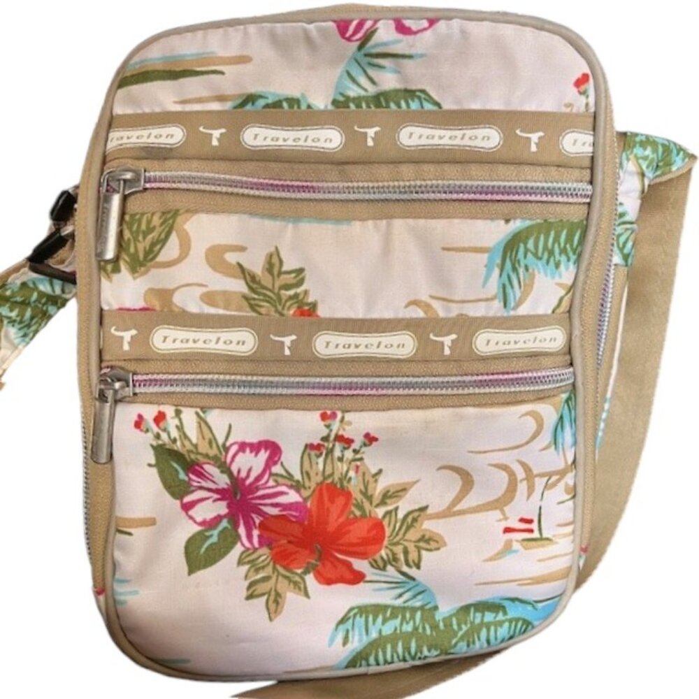 Travelon Tropical Hibiscus Rainbow Zipper Travel Crossbody 6.5"w x 9"h x3"d